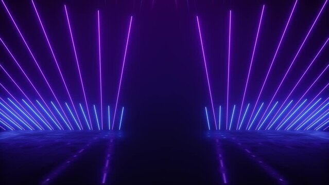 Glowing neon blue pink flashing laser rays burst animation background. disco lights loop