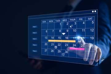 Work planning and business project management concept, virtual calendar screen and updating tasks...