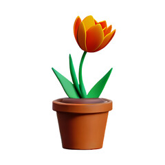 tulip flower in a tiny flower pot 3D