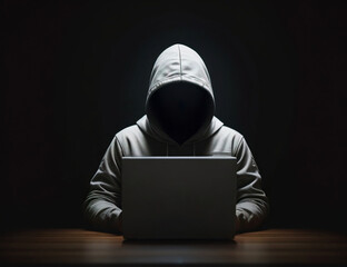 Hacker with laptop computer stealing confidential data, personal information and credit card detail. Concept of hacking cybersecurity, cybercrime, cyberattack