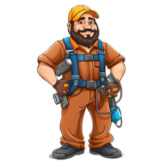 Electrician cartoon character isolated on transparent background. Generative AI