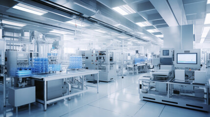 Semiconductor mass production factory , interior view with nobody