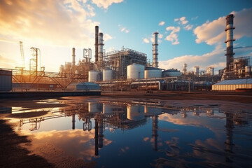 Obraz premium Outside an oil refinery. Pipes, oil, installations for oil. Factory. Energy. Oil. AI generation