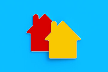 Metallic silhouettes of a house. Buying, selling a home. Rent and mortgage. Top view. 3d render