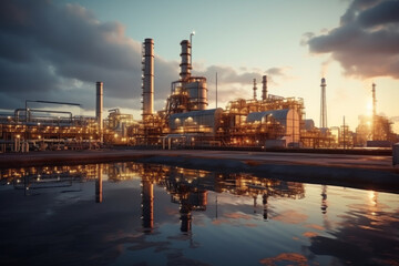 Fototapeta premium Outside an oil refinery. Pipes, oil, installations for oil. Factory. Energy. Oil. AI generation