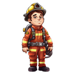 Fototapeta premium Firefighter cartoon character isolated on transparent background. Generative AI