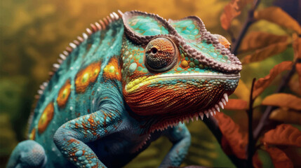 Reptile chameleon close-up. Realistic vector 3d illustration of a chameleon. Beautiful chameleon vector. © Nataly G