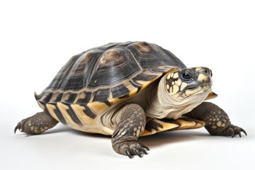 Obraz premium Beautiful land tortoise on a white background close-up.