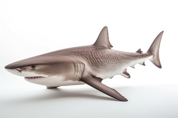 Obraz premium Beautiful predatory shark on a white background close-up.