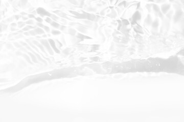 White water with ripples on the surface. Defocus blurred transparent white colored clear calm water surface texture with splashes and bubbles. Water waves with shining pattern texture background.