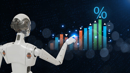 Ai robot is calculating income and return on investment in percentage. Interest rate and dividend...