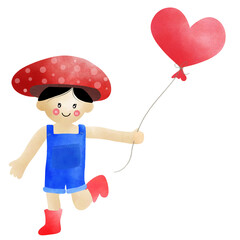 child with balloon mushroom