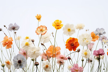 Scattering of flowers against a white background