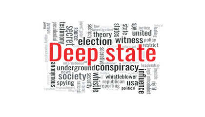 Illustration in the form of a cloud of words related to Deep state.
