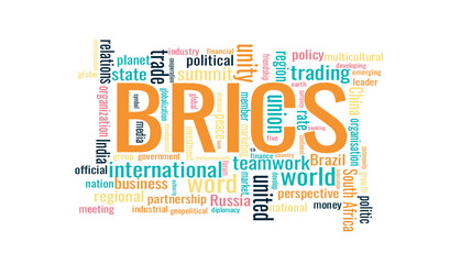 Illustration in the form of a cloud of words related to a BRICS.
