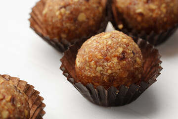 Healthy candies on white background close up