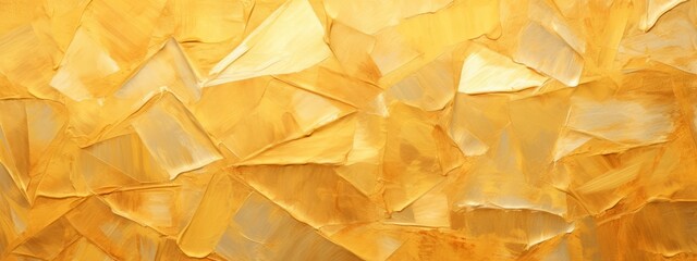 Closeup of abstract rough gold yellow golden geometric triangular triangles art painting texture 3d pattern wallpaper, with oil brushstroke, pallet knife paint on canvas (Generative Ai)