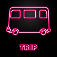 bus neon sign, modern glowing banner design, colorful modern design trend on black background. Vector illustration.