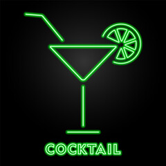 cocktail neon sign, modern glowing banner design, colorful modern design trend on black background. Vector illustration.