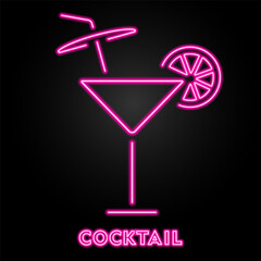 cocktail neon sign, modern glowing banner design, colorful modern design trend on black background. Vector illustration.