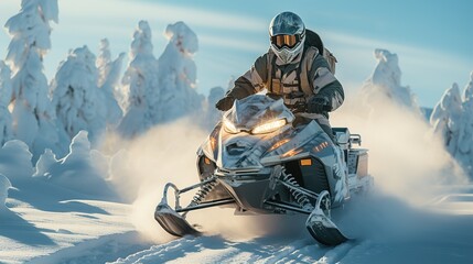 Snowmobiling in the snowy Arctic. Generative AI