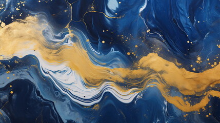 Ink idigo navy blue Gold and blue marbling abstract background 
