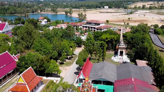 Aerial view of Choeng Thale Temple in Phuket, Thailand
