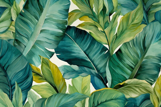 background trendy tropical design palm leaf art seamless summer pattern jungle. Generative AI.