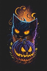 Graphic design t-shirt A scary cat Halloween pumpkin
