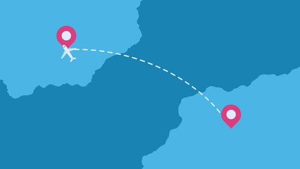 Plane Flight Flying Traveling in Continent Map with Path Navigation Marker Animation Video Motion Graphics
