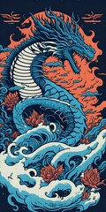 Illustration of Japanese dragon JAPANESE OCEAN