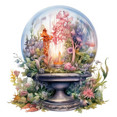 Mystical Witch's Crystal Ball Watercolor Clipart, Fantasy Crystal Ball, Halloween Decoration, made with generative AI