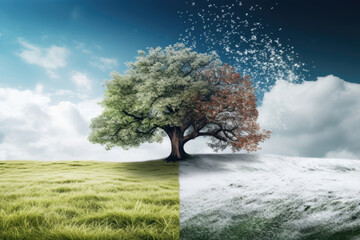 Landscape of two seasons winter and summer