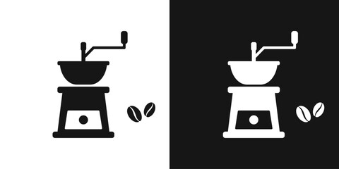 Hand coffee grinder icon. Manual bean grinder vector sign