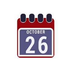 Calendar displaying day 26 ( twenty-sixth ) of the October - Day 26 of the month. illustration