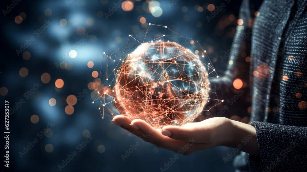 Aufkleber he grasps a globe, signifying a global network connection.