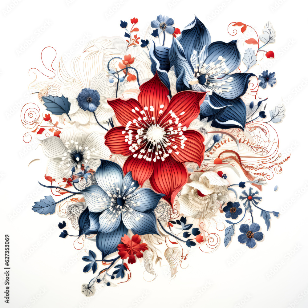 Aufkleber a vivid floral design is arranged in an unexpected shape on a transparent background.
