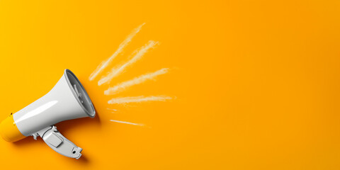 Megaphone with colored background and space for text. Concept of expressing yourself freely. Unmissable announcement. Speak freely and express yourself. AI generative.