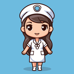 kawaii nurse in blue background illustration