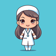 kawaii nurse in blue background illustration
