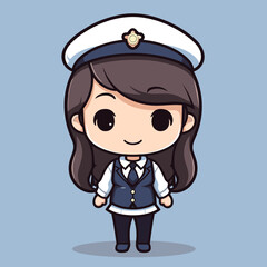 kawaii Lady wearing a uniform in blue background illustration