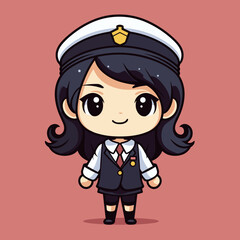 kawaii Lady wearing a uniform in pink background illustration