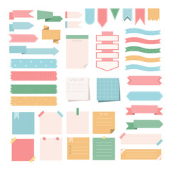 Notes Sheets and Stickers Collection. Scrapbooking Design Elements. Ribbons, Reminders and Bookmarks Set. - obrazy, fototapety, plakaty