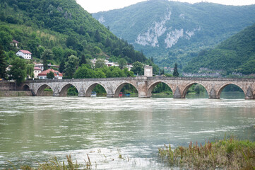The famous bridge of Mehmed Pasa Sokolovic on the river Drina in Visegrad.