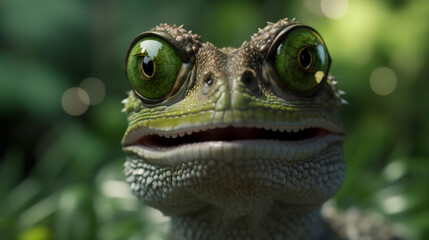 Fototapeta premium lizard wildlife scale green close-up iguana glasses animal reptile portrait. Generative AI.