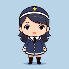 kawaii Lady wearing a uniform in blue background illustration