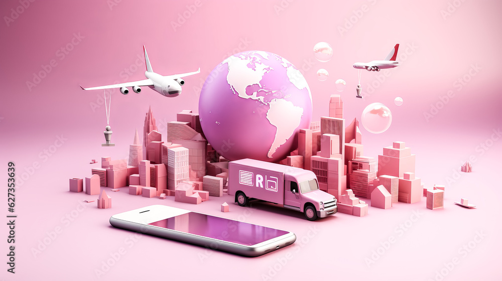 Aufkleber he conceptualizes a global 3d logistic service application.