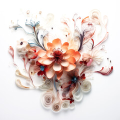 An artist creates a unique design by arranging floral elements into unusual shapes on a clear background.