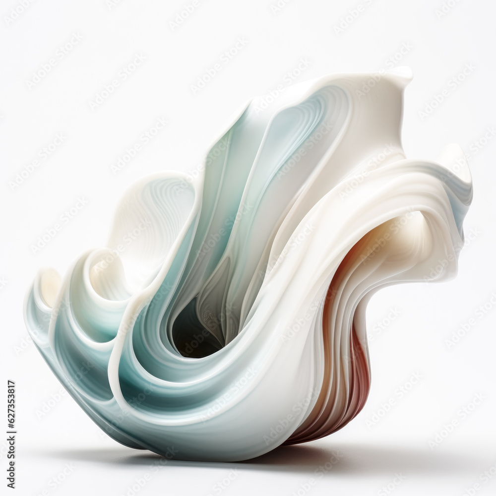 Poster he creates an artful image of an unusual shape and muted colors on a plain background.