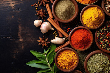 background asian herb dry cooking ingredient spice indian powder seasoning food. Generative AI.